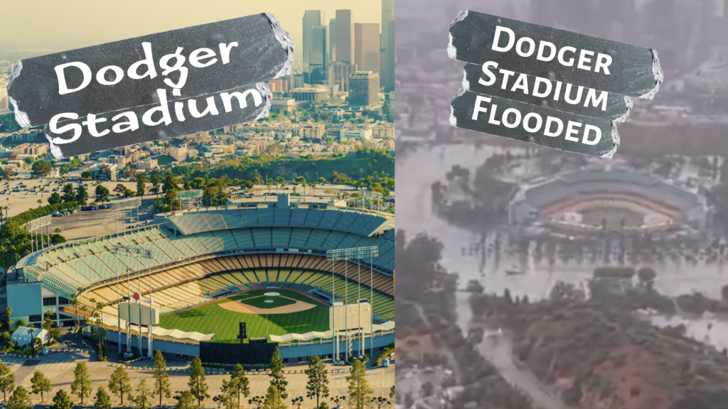 The Dodger Stadium Flooded in Los Angeles after Tropical Storm in